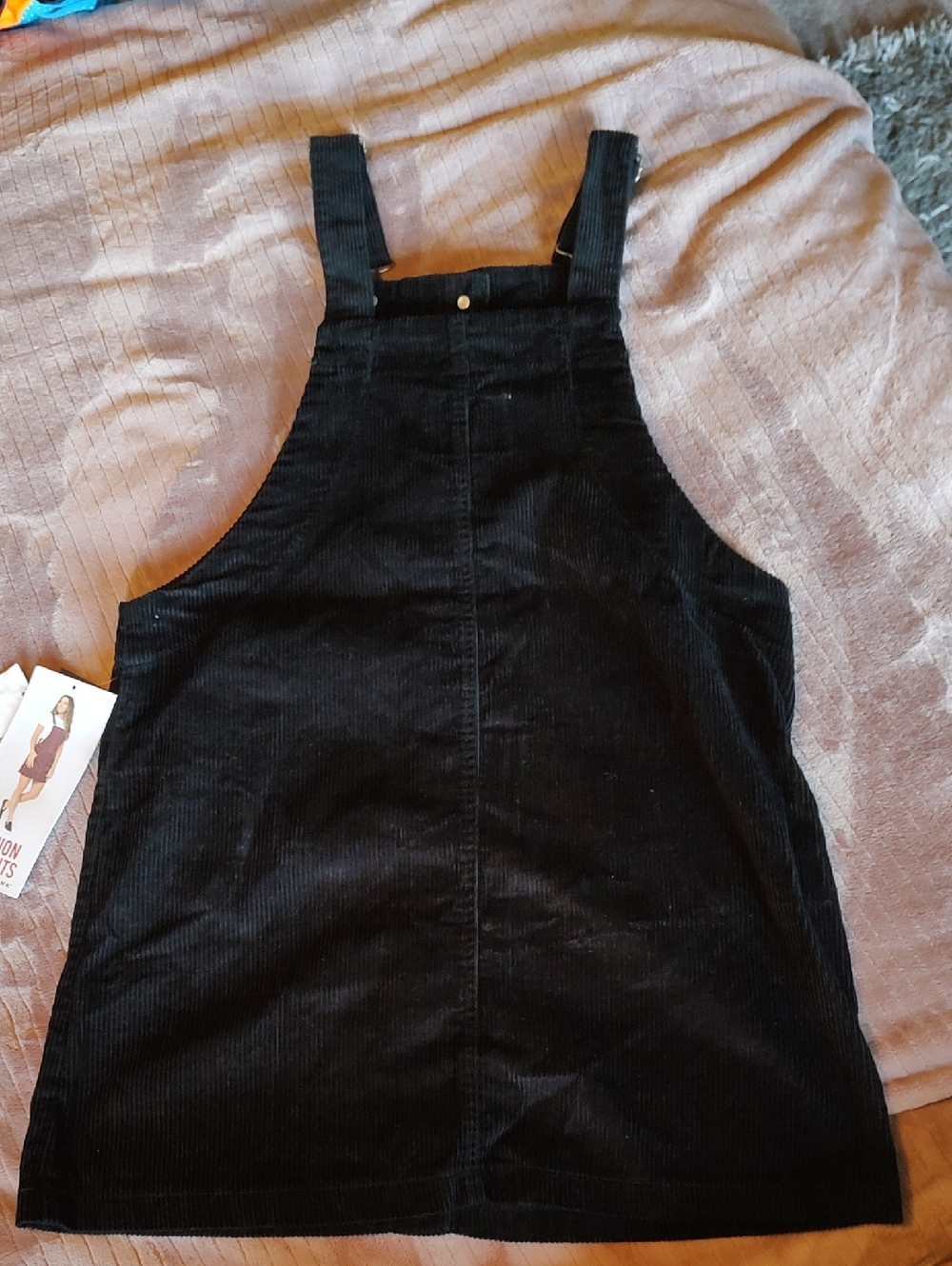 Celebrity Pink Black Corduroy Pinafore Dress Overall